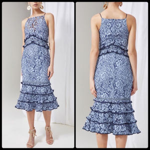 NWT Keepsake Label Catch Me Blue Lace Midi Dress